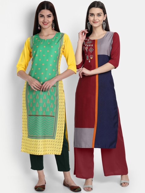 

1 Stop Fashion Women Pack of 2 Digital Print Straight Kurtas, Multi