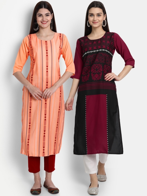 

1 Stop Fashion Women Pack of 2 Digital Print Straight Kurtas, Multi