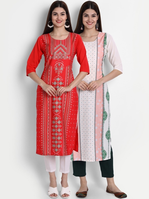 

1 Stop Fashion Women Pack of 2 Digital Print Straight Kurtas, Multi