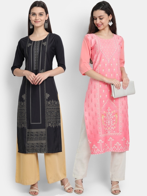

1 Stop Fashion Women Pack of 2 Digital Print Straight Kurtas, Multi