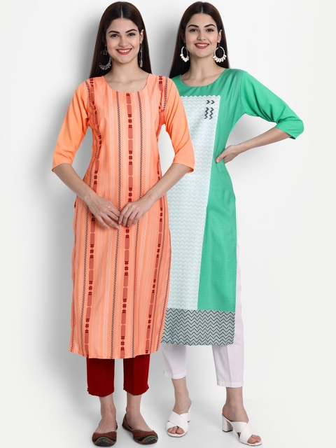 

1 Stop Fashion Women Pack of 2 Digital Print Straight Kurtas, Multi