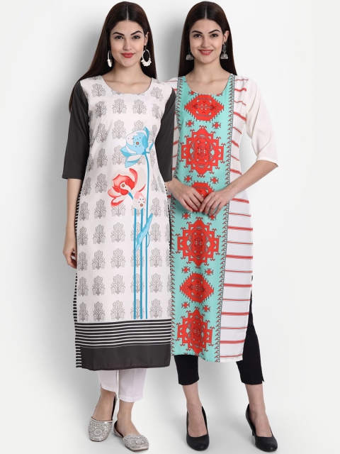 

1 Stop Fashion Women Pack of 2 Digital Print Straight Kurtas, Multi