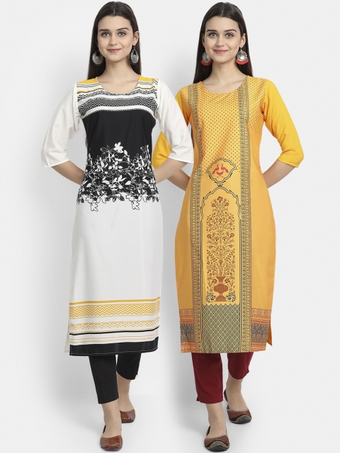 

1 Stop Fashion Women Pack of 2 Digital Print Straight Kurtas, Multi