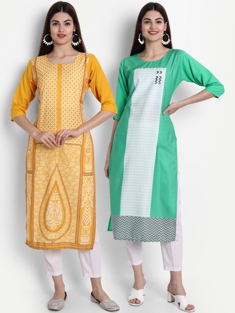 

1 Stop Fashion Women Pack of 2 Digital Print Straight Kurtas, Multi