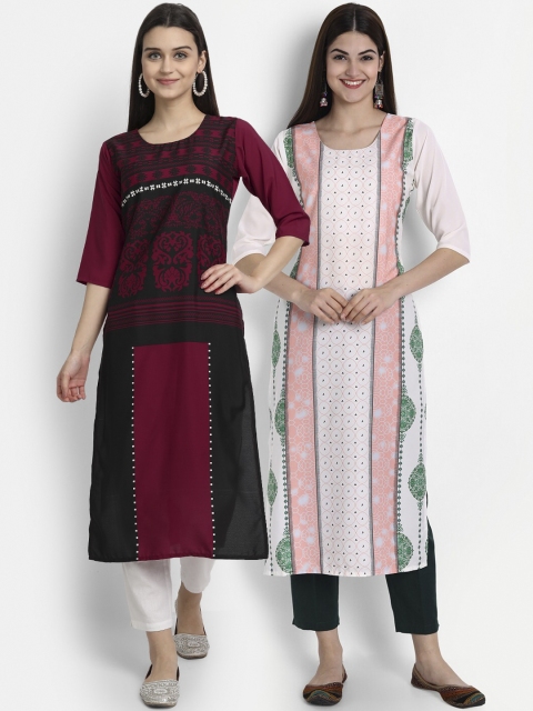 

1 Stop Fashion Women Pack of 2 Digital Print Straight Kurtas, Multi