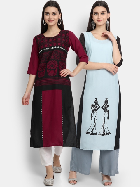 

1 Stop Fashion Women Pack of 2 Digital Print Straight Kurtas, Multi