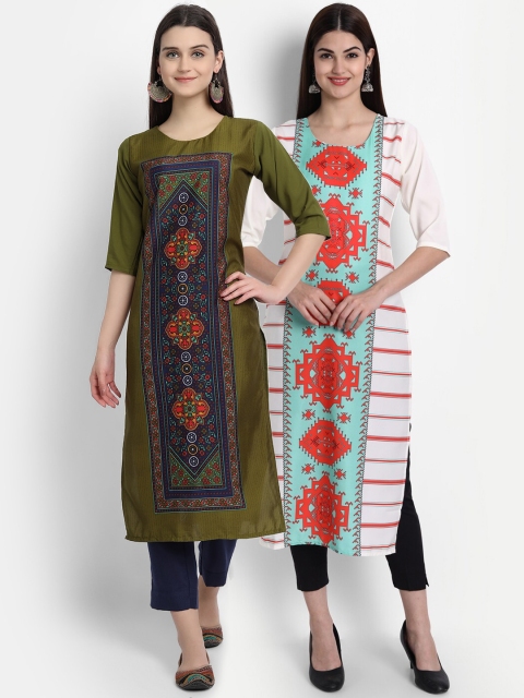 

1 Stop Fashion Women Pack of 2 Digital Print Straight Kurtas, Multi