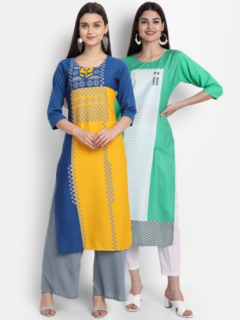 

1 Stop Fashion Women Pack of 2 Digital Print Straight Kurtas, Multi