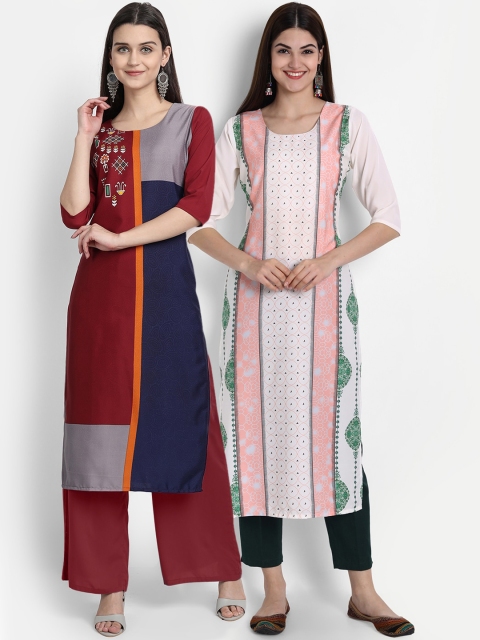 

1 Stop Fashion Women Pack of 2 Digital Print Straight Kurtas, Multi
