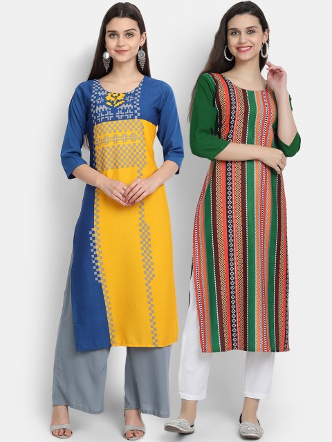 

1 Stop Fashion Women Pack of 2 Digital Print Straight Kurtas, Multi