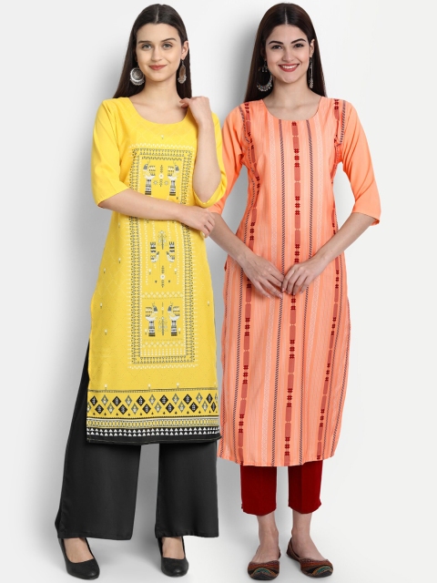 

1 Stop Fashion Women Pack of 2 Digital Print Straight Kurtas, Multi