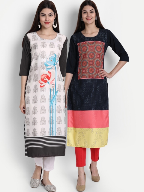 

1 Stop Fashion Women Pack of 2 Digital Print Straight Kurtas, Multi