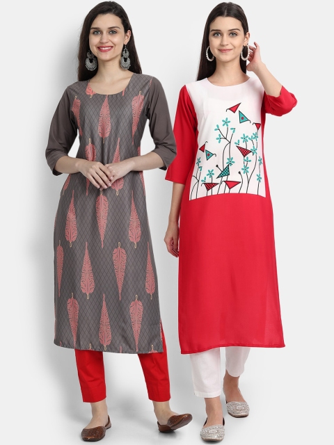 

1 Stop Fashion Women Pack of 2 Digital Print Straight Kurtas, Multi