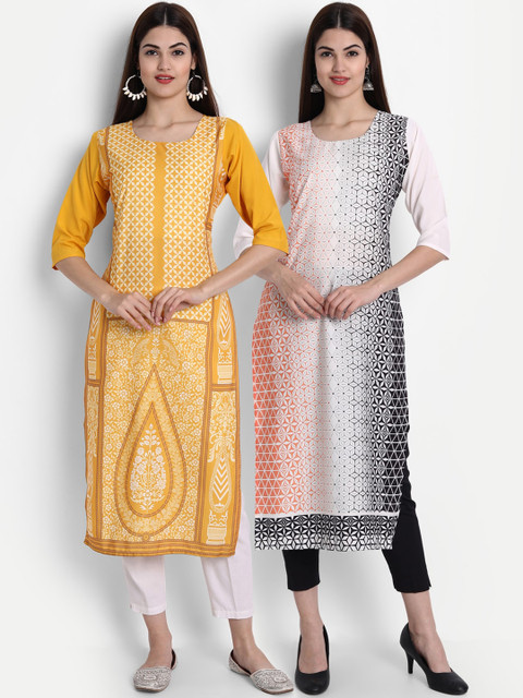 

1 Stop Fashion Women Pack of 2 Digital Print Straight Kurtas, Multi