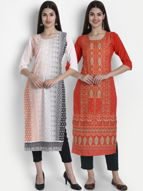 

1 Stop Fashion Women Pack of 2 Digital Print Straight Kurtas, Multi