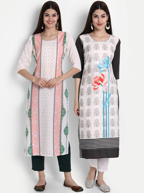 

1 Stop Fashion Women Pack of 2 Digital Print Straight Kurtas, Multi
