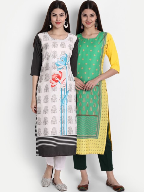 

1 Stop Fashion Women Pack of 2 Digital Print Straight Kurtas, Multi