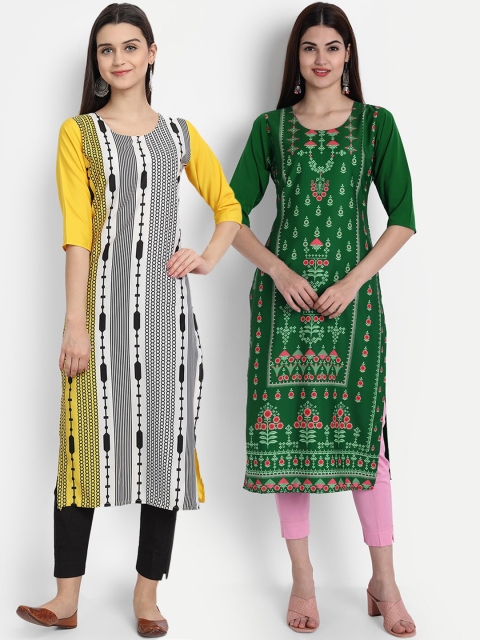 

1 Stop Fashion Women Pack of 2 Digital Print Straight Kurtas, Multi