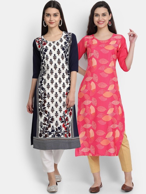 

1 Stop Fashion Women Pack of 2 Digital Print Straight Kurtas, Multi