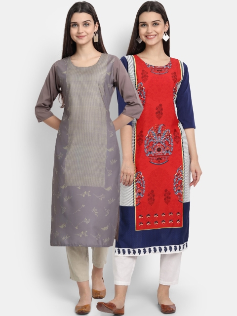 

1 Stop Fashion Women Pack of 2 Digital Print Straight Kurtas, Multi