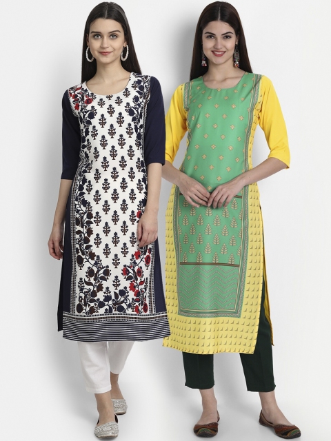 

1 Stop Fashion Women Pack of 2 Digital Print Straight Kurtas, Multi