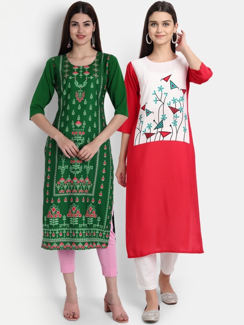 

1 Stop Fashion Women Pack of 2 Digital Print Straight Kurtas, Multi