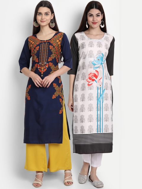 

1 Stop Fashion Women Pack of 2 Digital Print Straight Kurtas, Multi