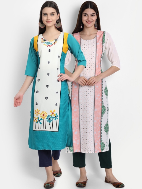

1 Stop Fashion Women Pack of 2 Digital Print Straight Kurtas, Multi
