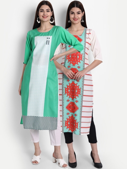 

1 Stop Fashion Women Pack of 2 Digital Print Straight Kurtas, Multi