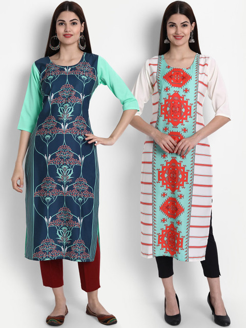 

1 Stop Fashion Women Pack of 2 Digital Print Straight Kurtas, Multi