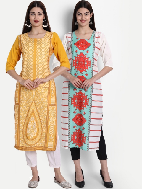

1 Stop Fashion Women Pack of 2 Digital Print Straight Kurtas, Multi