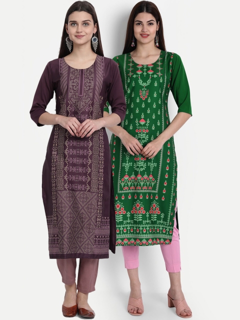

1 Stop Fashion Women Pack of 2 Digital Print Straight Kurtas, Multi