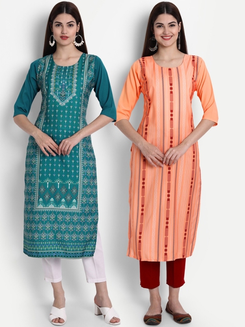 

1 Stop Fashion Women Pack of 2 Digital Print Straight Kurtas, Multi
