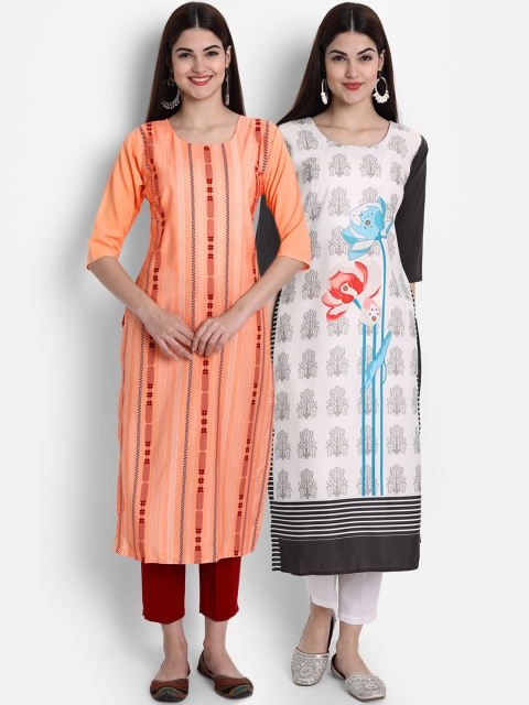 

1 Stop Fashion Women Pack of 2 Digital Print Straight Kurtas, Multi