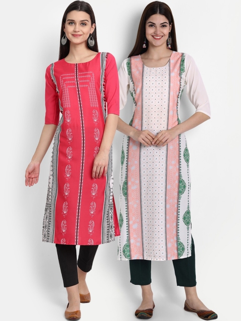 

1 Stop Fashion Women Pack of 2 Digital Print Straight Kurtas, Multi