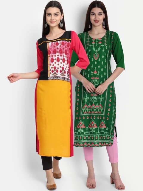 

1 Stop Fashion Women Pack of 2 Digital Print Straight Kurtas, Multi