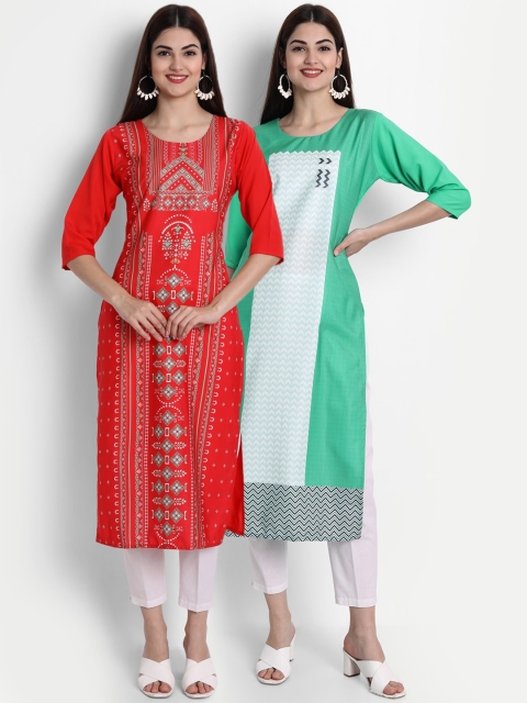 

1 Stop Fashion Women Pack of 2 Digital Print Straight Kurtas, Multi