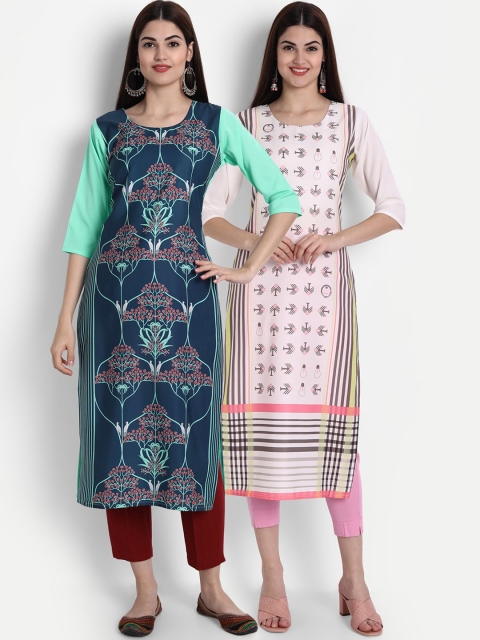

1 Stop Fashion Women Pack of 2 Digital Print Straight Kurtas, Multi