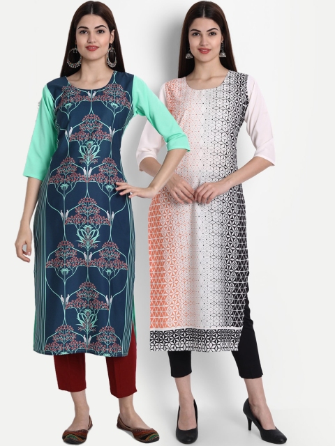 

1 Stop Fashion Women Pack of 2 Digital Print Straight Kurtas, Multi