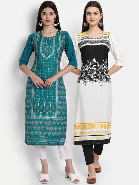 

1 Stop Fashion Women Pack of 2 Digital Print Straight Kurtas, Multi