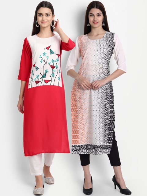 

1 Stop Fashion Women Pack of 2 Digital Print Straight Kurtas, Multi