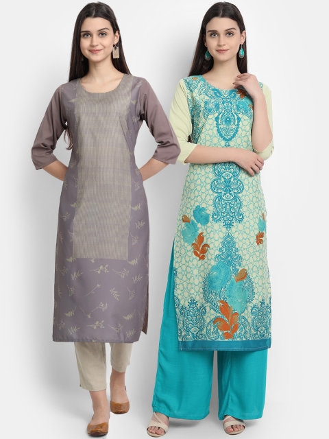 

1 Stop Fashion Women Pack of 2 Digital Print Straight Kurtas, Multi