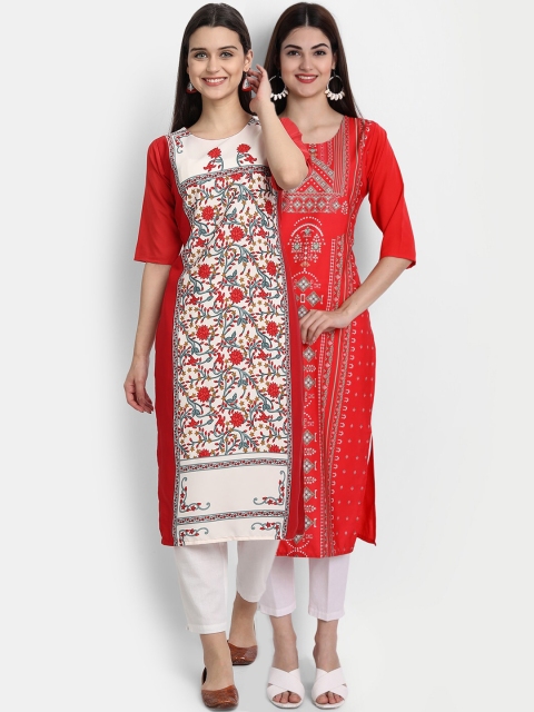 

1 Stop Fashion Women Pack of 2 Digital Print Straight Kurtas, Multi
