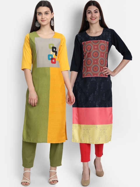 

1 Stop Fashion Women Pack of 2 Digital Print Straight Kurtas, Multi