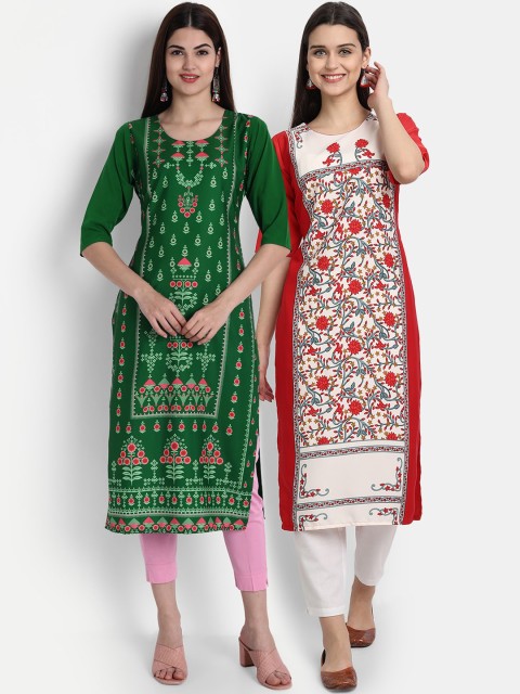 

1 Stop Fashion Women Pack of 2 Digital Print Straight Kurtas, Multi