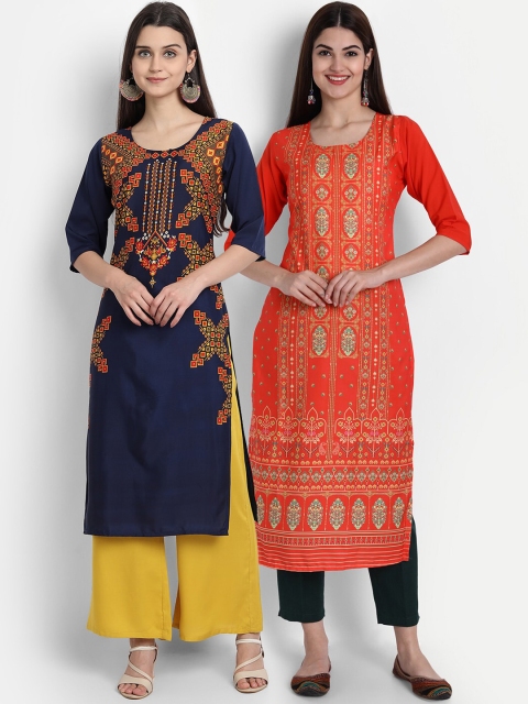 

1 Stop Fashion Women Pack of 2 Digital Print Straight Kurtas, Multi