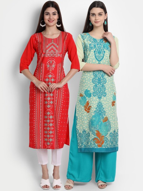 

1 Stop Fashion Women Pack of 2 Printed Kurtas, Blue