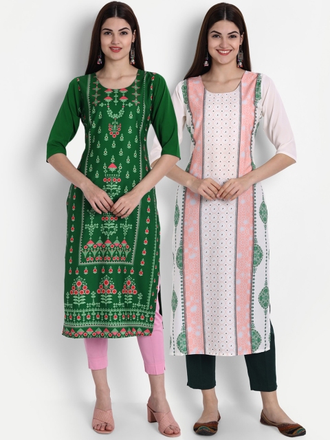 

1 Stop Fashion Women Pack of 2 Printed Kurtas, Green
