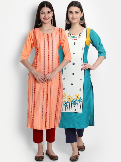 

1 Stop Fashion Women Pack of 2 Printed Kurtas, Peach