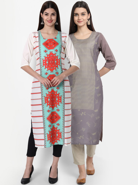 

1 Stop Fashion Women Pack of 2 Printed Kurtas, Grey